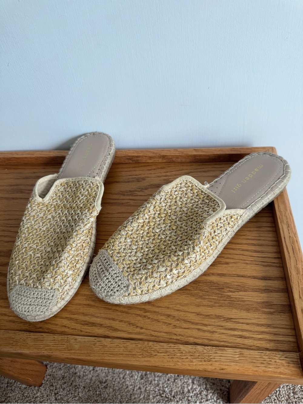 Madden Girl Woven Slip-On Flats in Light Beige and Natural